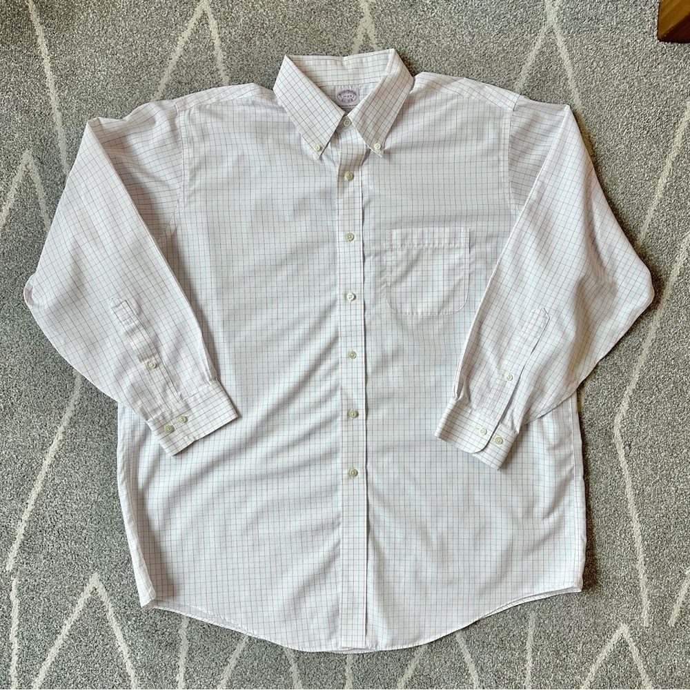 Brooks Brothers White Windowpane Plaid Original Polo Button down Dress Shirt